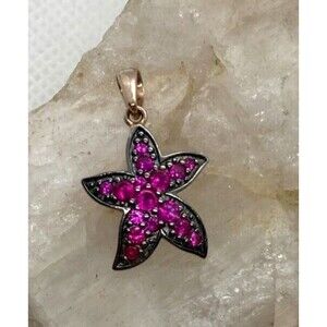 LBV Ruby‎ Gemstone Starfish Pendant Rose Gold Plated Sterling 925 Silver 1.5g
